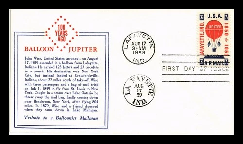 US COVER BALLOON JUPIER AIR MAIL FDC SCOTT C54 JOHN WISE BALLOONIST MAILMAN
