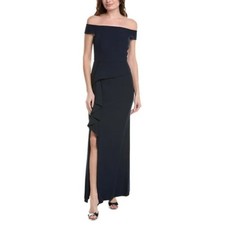 Vince Camuto Women's Formal Dress Size 6 Blue Off the Shoulder Ruffled Gown