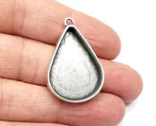 2 Pcs Drop Pendant Blank Resin Bezel Silver Plated Epoxy Frame 30x22mm G33322