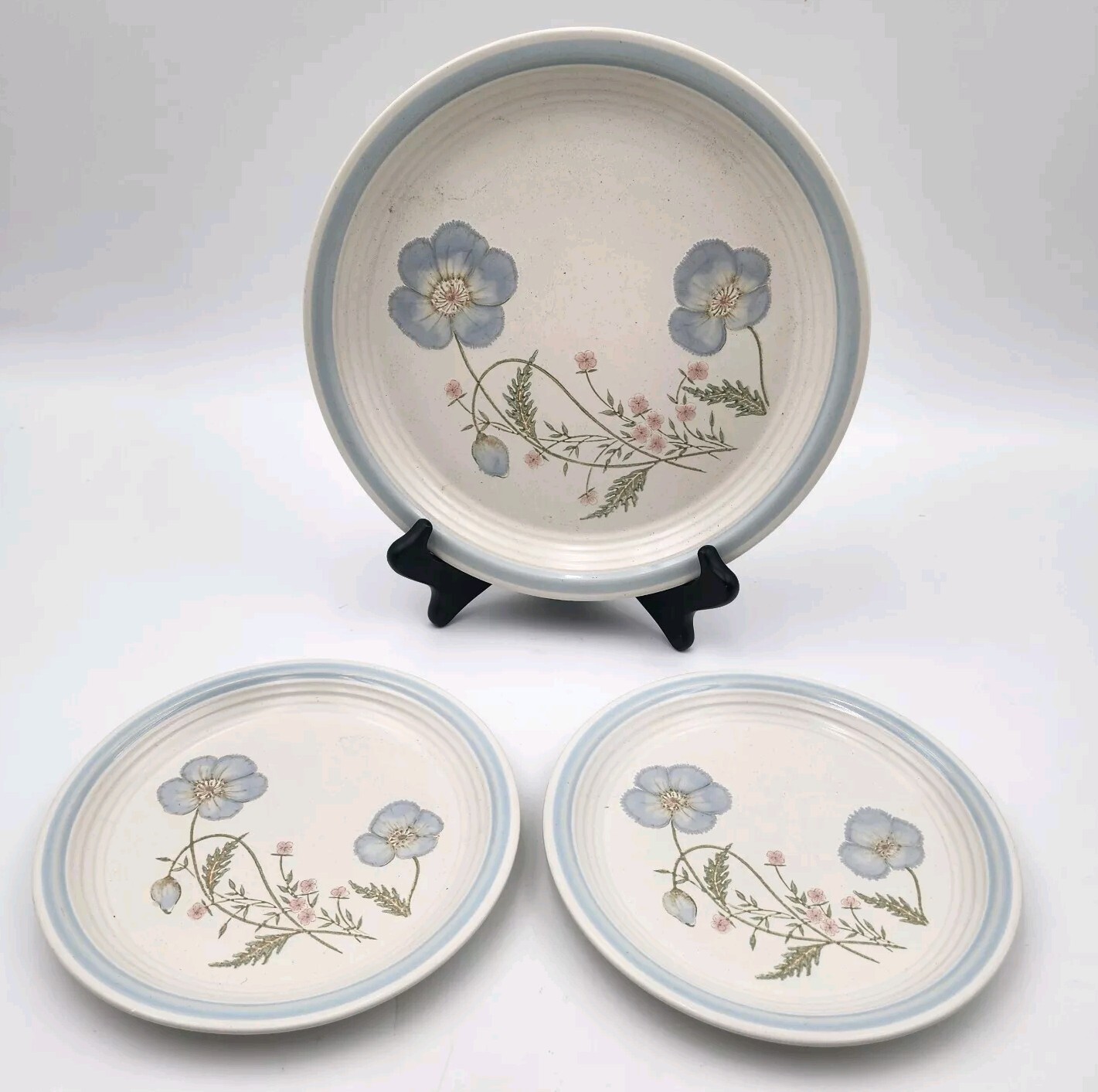 R.H. Macy Morning Glory Stoneware Blue Flowers 1 Dinner Plate & 2 Salad Plates