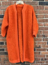 Vintage Open Front Sweater Hand Made In Italy Orange Wool Mohair Cardigan