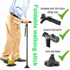 Folding LED Walking Cane Stick Adjustable for Men & Women with Non-Slip T Handle