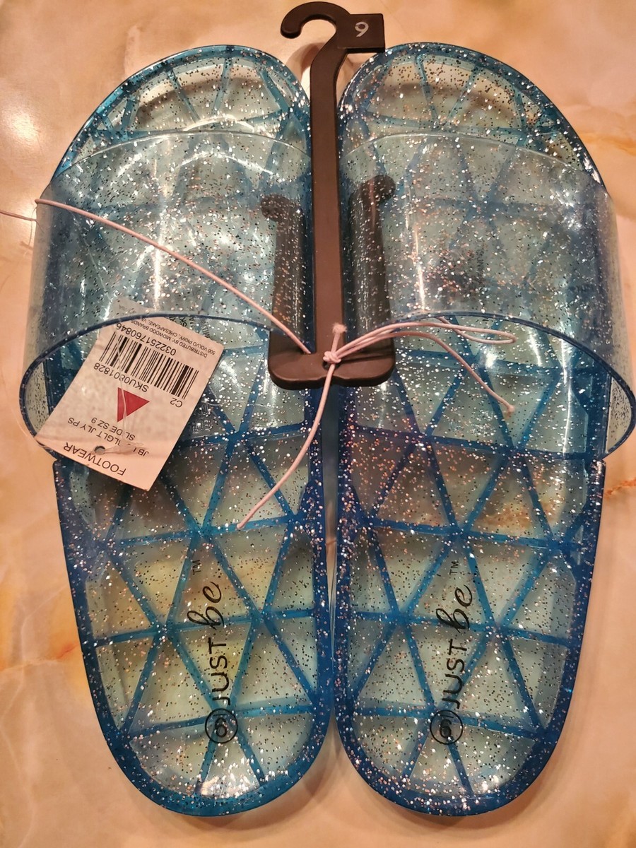 Ladies Clear Blue Glitter Summer Waterproof Jelly Flip Flops-Size