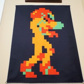8 bit Samus Aran Metroid banner 18x24" tapestry NES wall flag retro game room