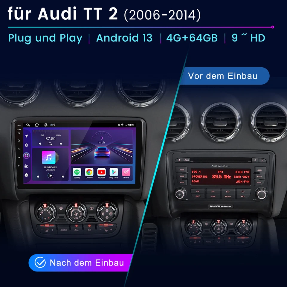 8Kern 4+64GB Carplay Android 14 Für Audi TT 8J 2006-2014 Autoradio GPS Navi WIFI - Bild 2 von 4