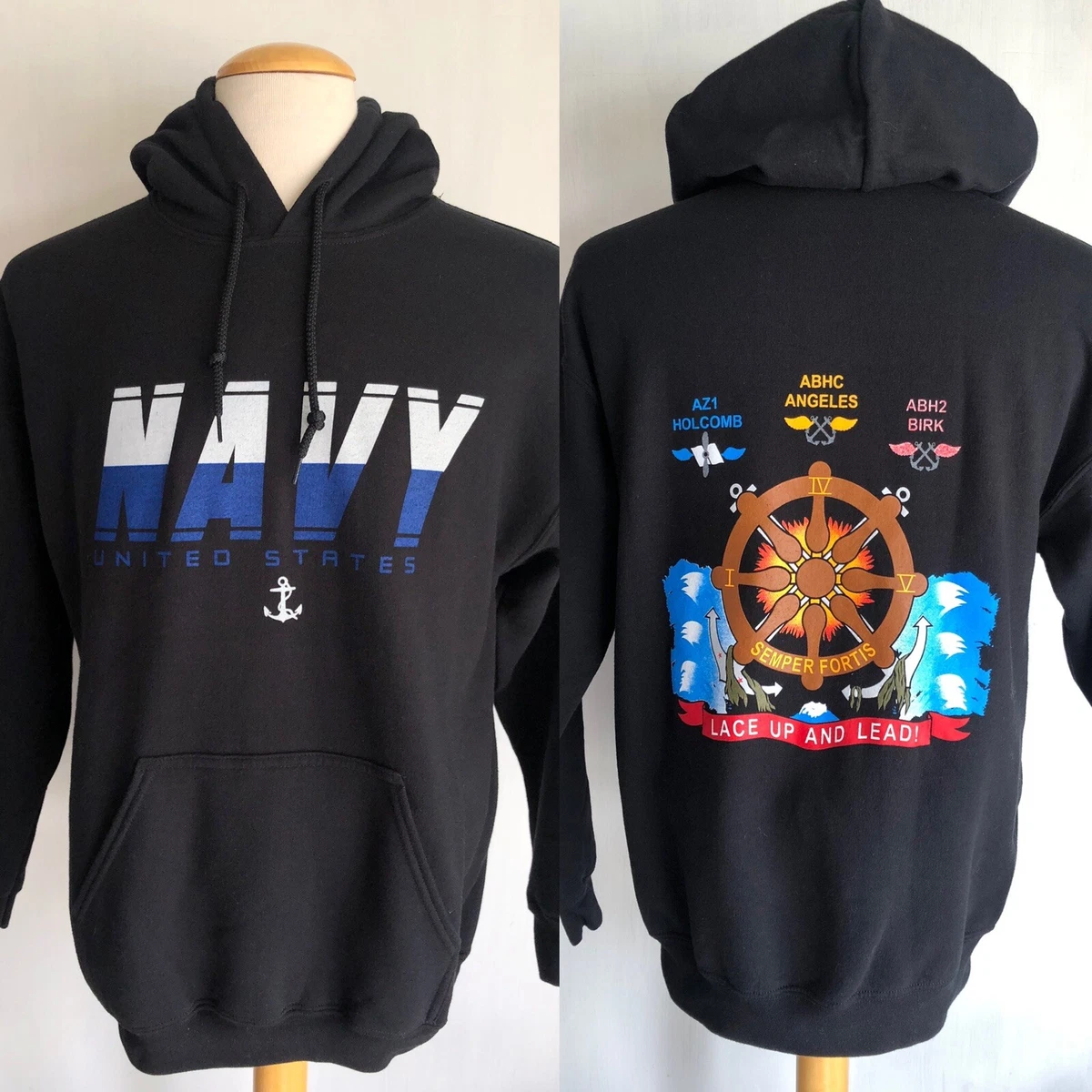 UNITED STATES NAVY Official Lace Up Lead USA Military Sweatshirt Hoodie Medium