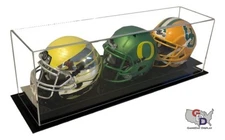 Acrylic Counter or Desk Top Triple Mini Helmet Display Case by GameDay Display