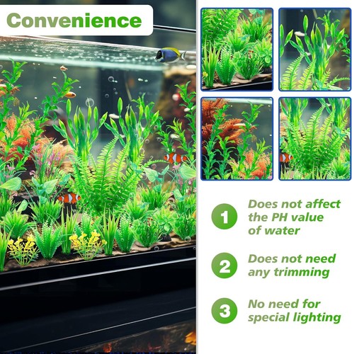 Aquarium Plants Decorations 26 PCS Artificial Green Plastic Fish Tank Accessorie - Picture 7 of 7