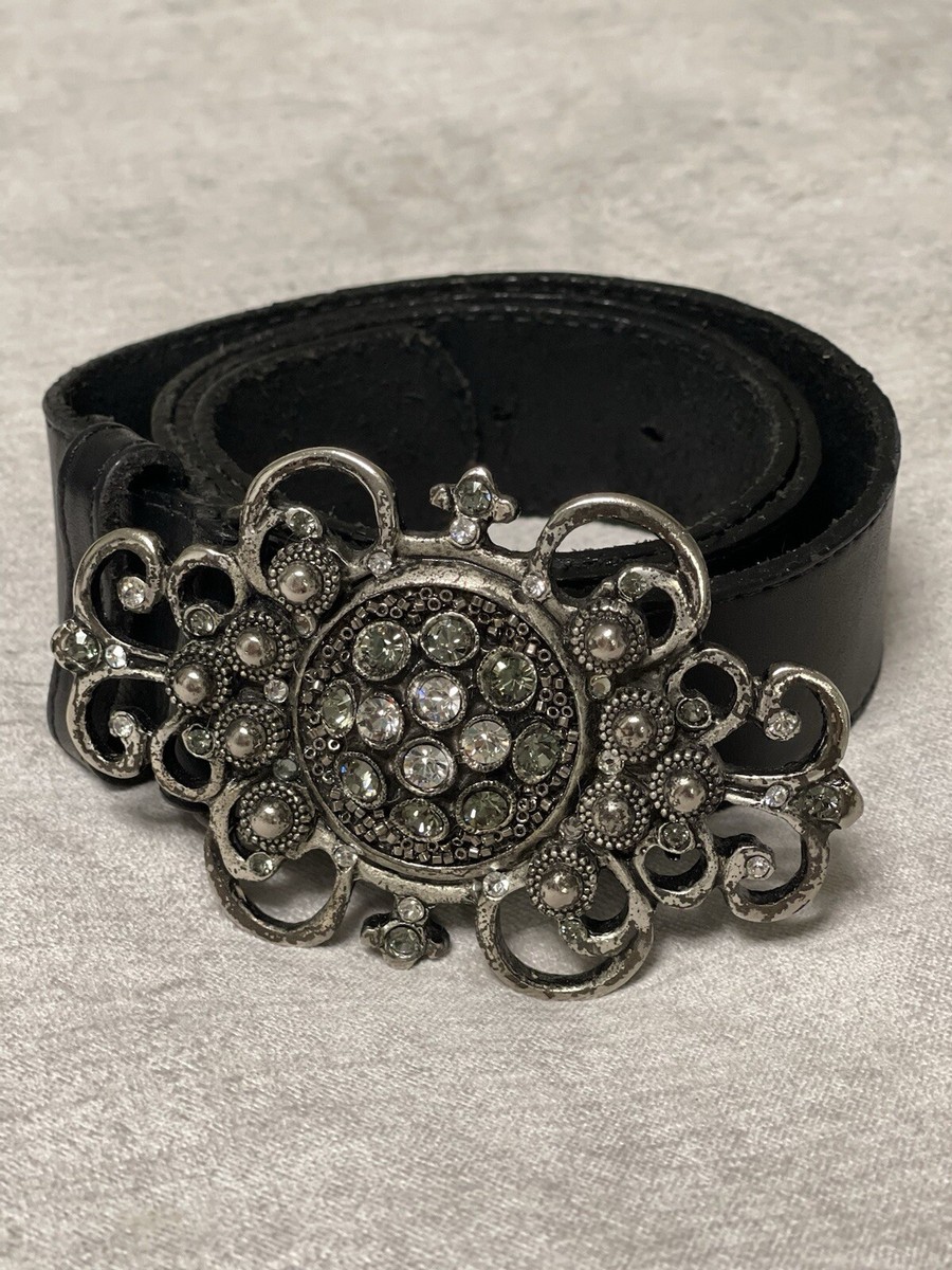 Leatherock Genuine Leather Belt Rhinestones Buckle Black  display picture 3