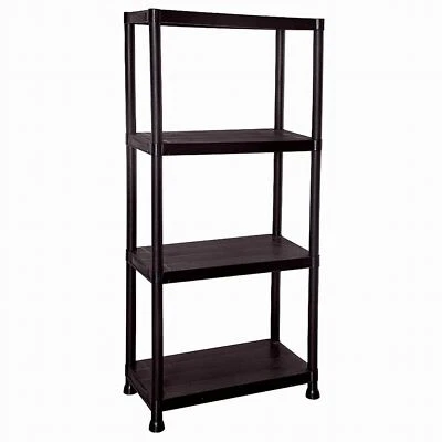 4 Tier Black Plastic Shelving Shelves Racking Storage Shelf Unit in Black