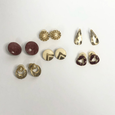 80s 90s red gold white round triangle classic lot of 6 earrings pierced grandma