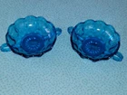 Vtg Anchor Hocking Fairfield 2 Blue Glass Two Handle Nut Candy Dish
