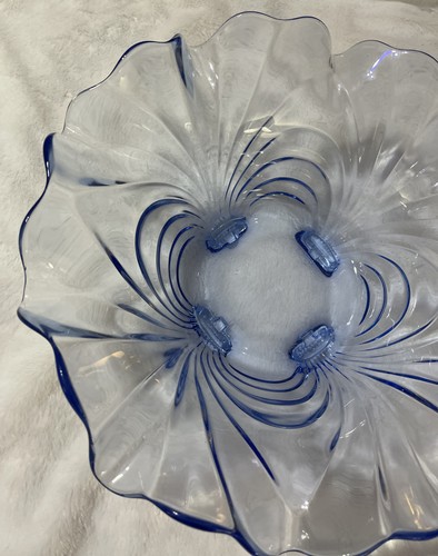 Cambridge Caprice Moonlight Blue Depression Glass Footed Bowl 12” - Picture 7 of 12