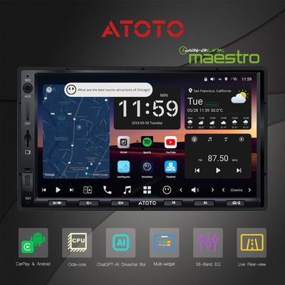 ATOTO 7 Zoll 2 DIN 8G+128G Autoradio Bluetooth Apple Carplay Android Touchscreen