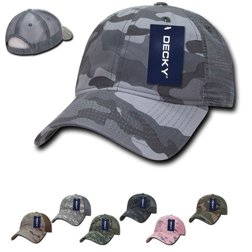 Decky Relaxed Camo Camouflage 6 Panel Pre Curved Bill Trucker Baseball Caps Hats
