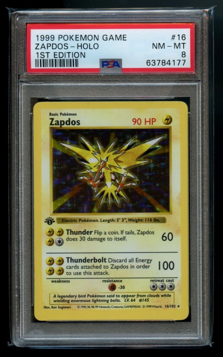 PSA 8 Zapdos Base Set 16/102 Shadowless Holo 1st Edition PSA 8 Zapdos Base Set 16/102 Shadowless Holo 1st Edition