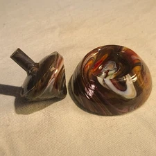 ANDY DAVIS, Glass Art Spinning Top & Base, Rainbow Run (?), #321O