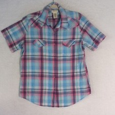 Wrangler Men's Blue Pink Plaid Snap Button Western Shirt Size M