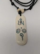 Tibetan Buddhist Om Mantra Eyes Of Buddha Yak Bone Pendant Adjustable Necklace