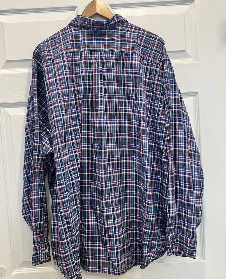 Ralph Lauren Shirt Adult 3XB Big Green Blue Button Down Casual Plaid Men’s Polo - Image 3 of 4
