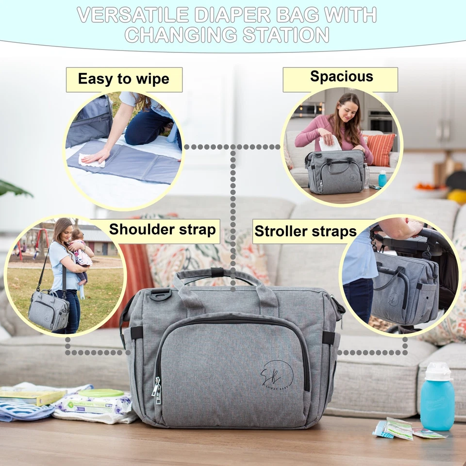 SHWAY BABY DIAPER TOTE BAG CHANGING STATION PORTABLE BACKPACK & BASSINET- BLACK - Image 3 of 4