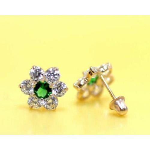 14k Yellow Gold Flower CZ Stud Earrings - Afbeelding 23 van 24