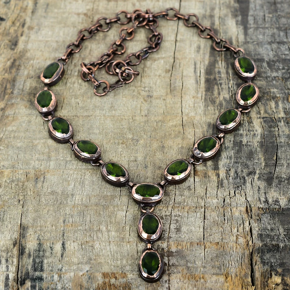 Mothers day Sale Copper Peridot Gemstone Bezel Wife Chain Electroformed Necklace - Image 2 of 4