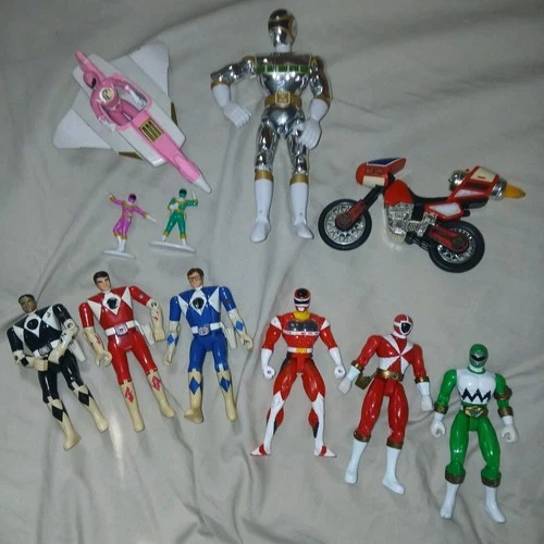 Lot Vintage Bandai Power Rangers Action Figures 1993 Flip Head Cycle Plane Retro
