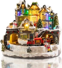 Christmas Village Houses, 10.6" Polyresin Christmas House Village with Moving Tr