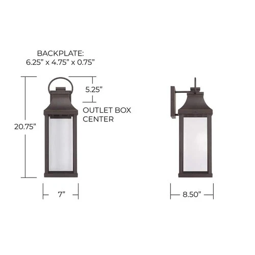Capital Lighting Bradford 21 in. Bronze Outdoor Wall Lantern Sconce w/ Glass - Picture 8 of 9