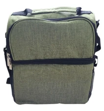 Dual Compartment Green Insulated Lunch Box Cooler Bag With Shoulder Strap