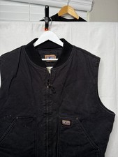 Vintage Big Smith Black Canvas Work Vest Men's XL Insulated Full Zip