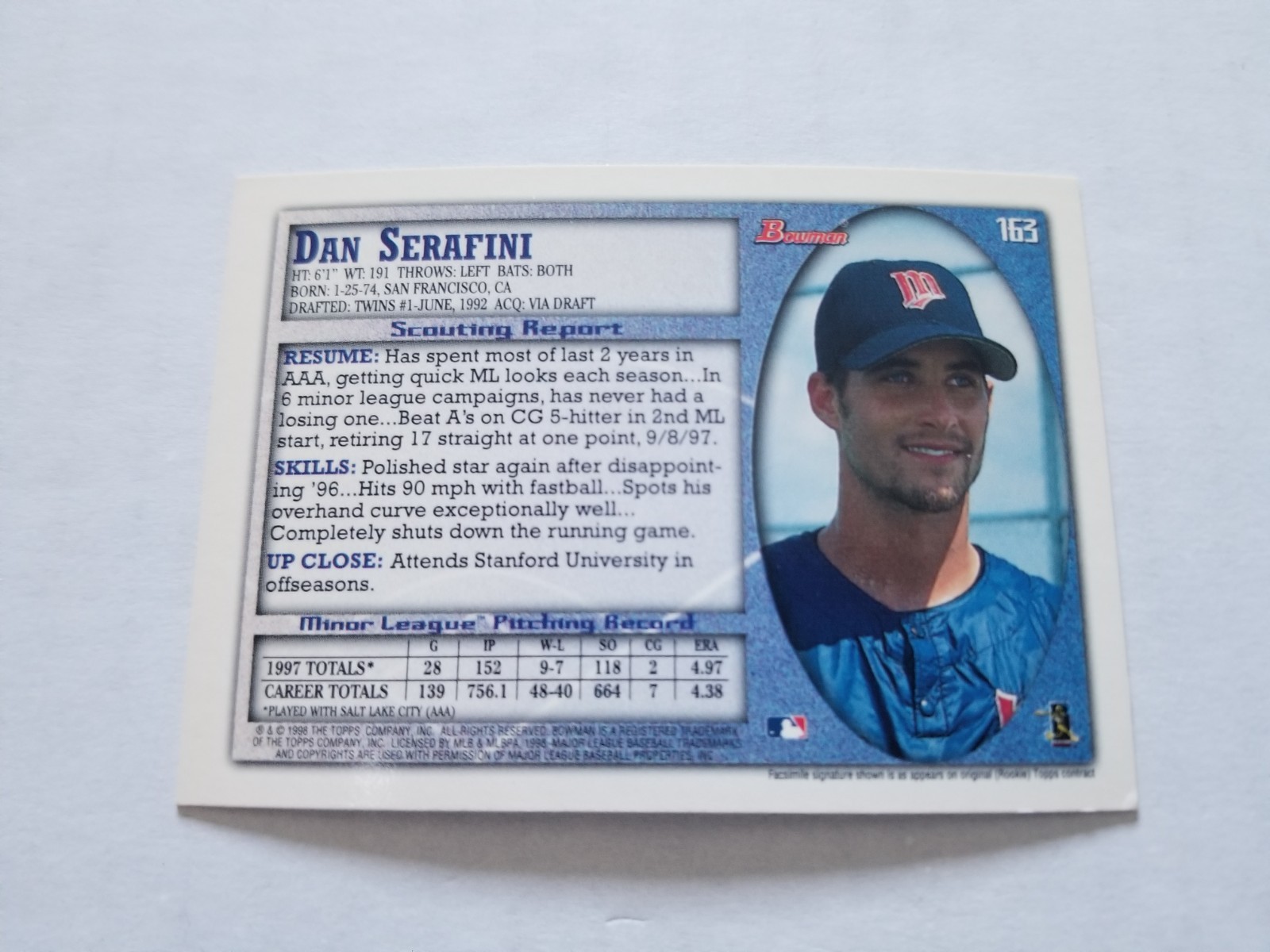 1998 Bowman International Dan Serafini #163