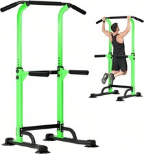 Power Tower Pull-Up Dip Station Strength Training Home Gym Green