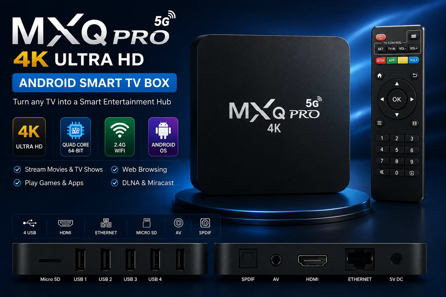 MXQ Pro 4K Ultra HD Android TV Box Quad Core WiFi Media Player w/ Remote NEW
Opens in a new window o
