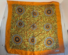 Vintage Paoli Scarf Sunflower Flower Orange Yellow Blue Gray 22x22 Square 