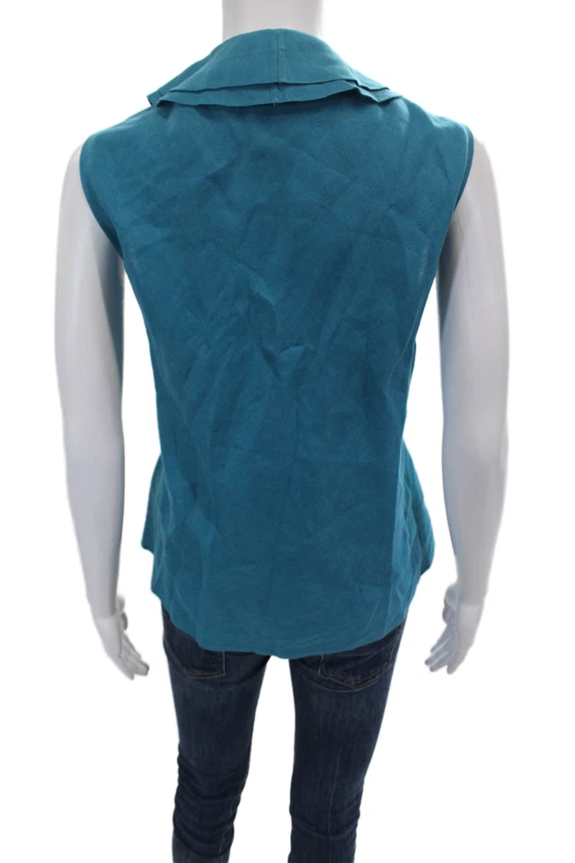 Blusa sin mangas azul Lafayette 148 New York para mujer con detalle de volantes de lino talla 14 Foto 3 de 4