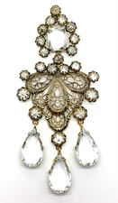 Gorgeous SCHREINER Filigree and Crystal Dangle Brooch Large 5" Long