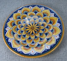 Deruta Pottery Hand-Painted Geometric Peacock/Mandala Flower 7 1/8" Plate Italy
