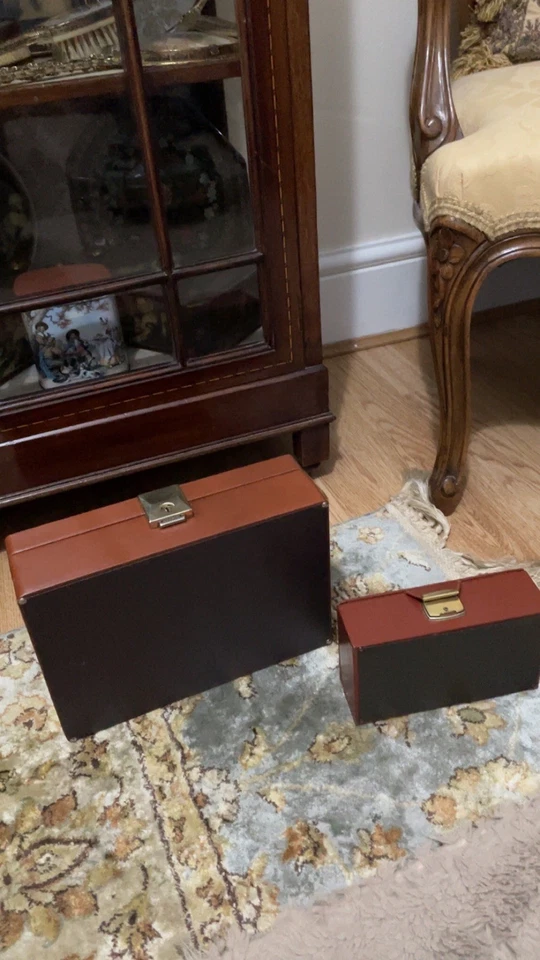  Vintage Jewellery 2 Box Brown real leather  - Image 3 of 4