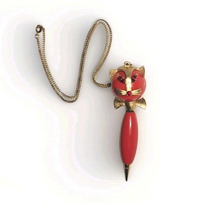 Mid-Century Vintage Retro Articulating Cat Pendant Necklace/Mechanical Pencil