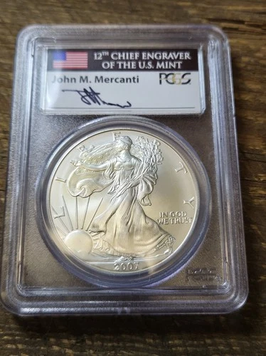 2007-W American Silver Eagle PCGS MS70 John Mercanti Signed