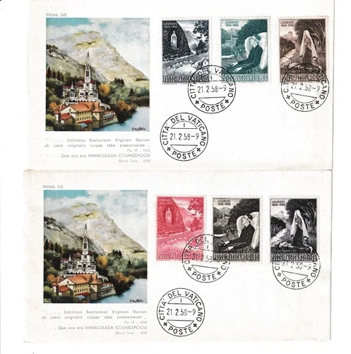 (2) 1958 Italy Vatican City FDC’s Centenary of the Apparition of Mary in Lourdes