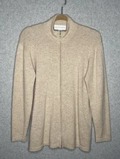 Saks Fifth Avenue Cashmere Zip Cardigan Womens M Camel Tan Luxury Sweater Vtg
