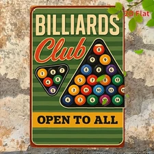 Vintage Billiards Club Wall Art  Retro Tin Metal Signs Home Décor with Colorful 