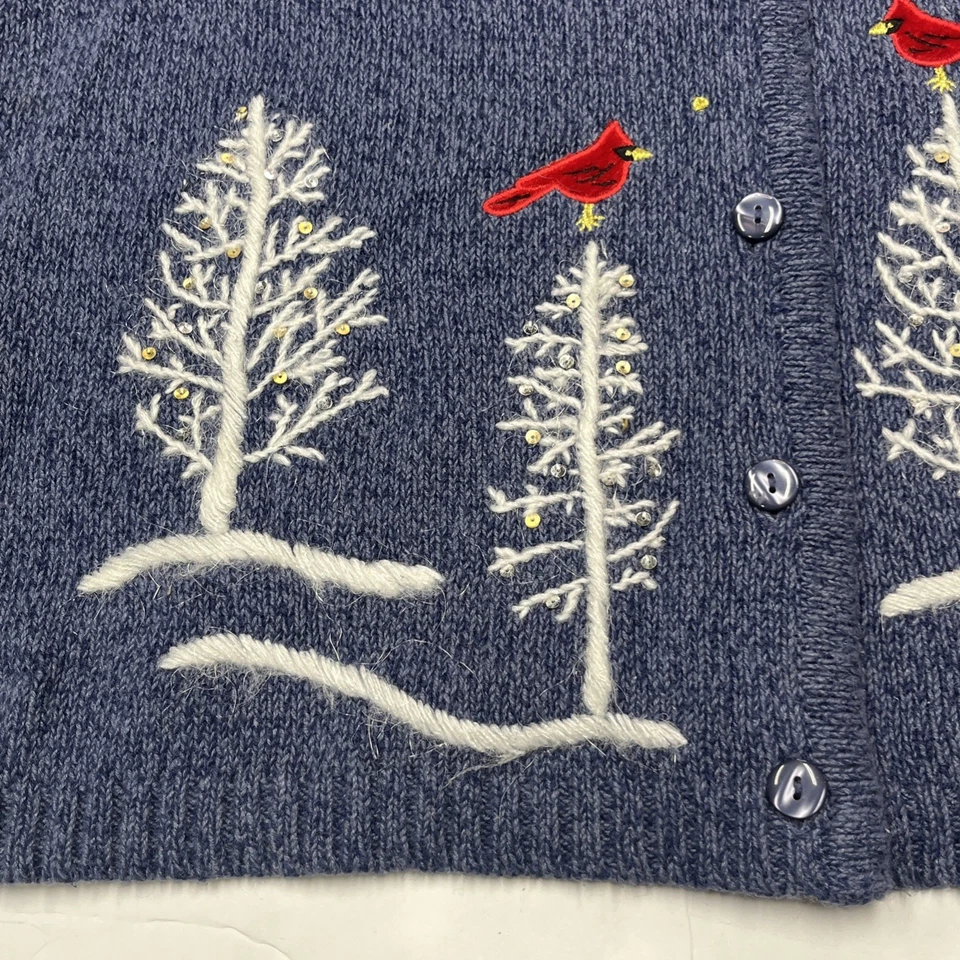 Cárdigan Suéter Vintage Elementos Clásicos Navidad Talla Grande Azul Copo de Nieve Foto 4 de 4
