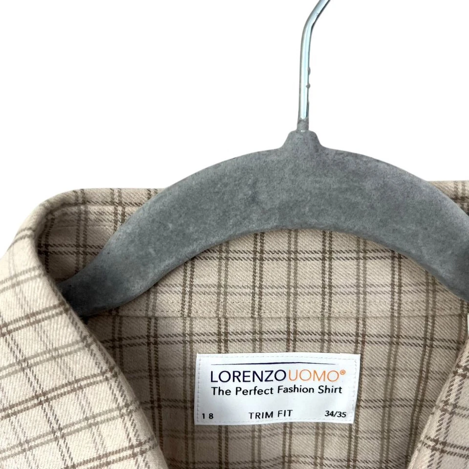 Camisa Lorenzo Uomo Para Hombre Ajuste Ventana Cuadros Manga Larga Beige Talla 34/35 18 Foto 3 de 4