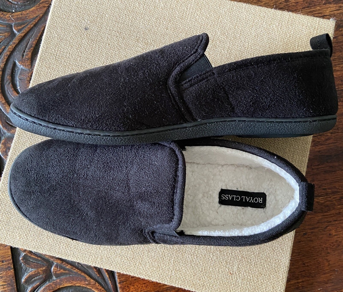 Royal Class Men\'s Size 9 Slippers Indoor outdoor Outsole Grey/black Royal Class Mens Memory Foam SLIPPERS, Navy Blue Plaid, Size  main image 4