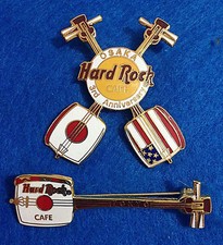 OSAKA 3rd ANNIVERSARY USA JAPAN FLAG + TOKYO SAMISEN GUITAR Hard Rock Cafe 2 PIN
