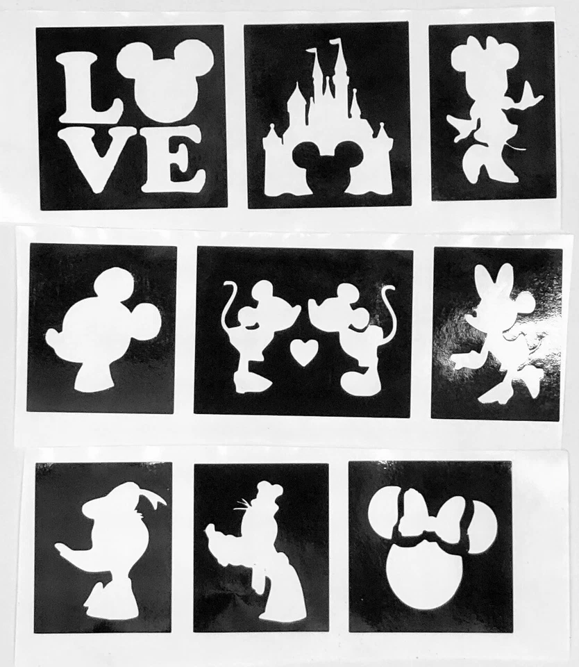 THE UNIQUE LITTLE GIFT SHOP Mickey Minnie Stencil 3part Top Up Your Glitter Tattoo Kit Facepainting Airbrush